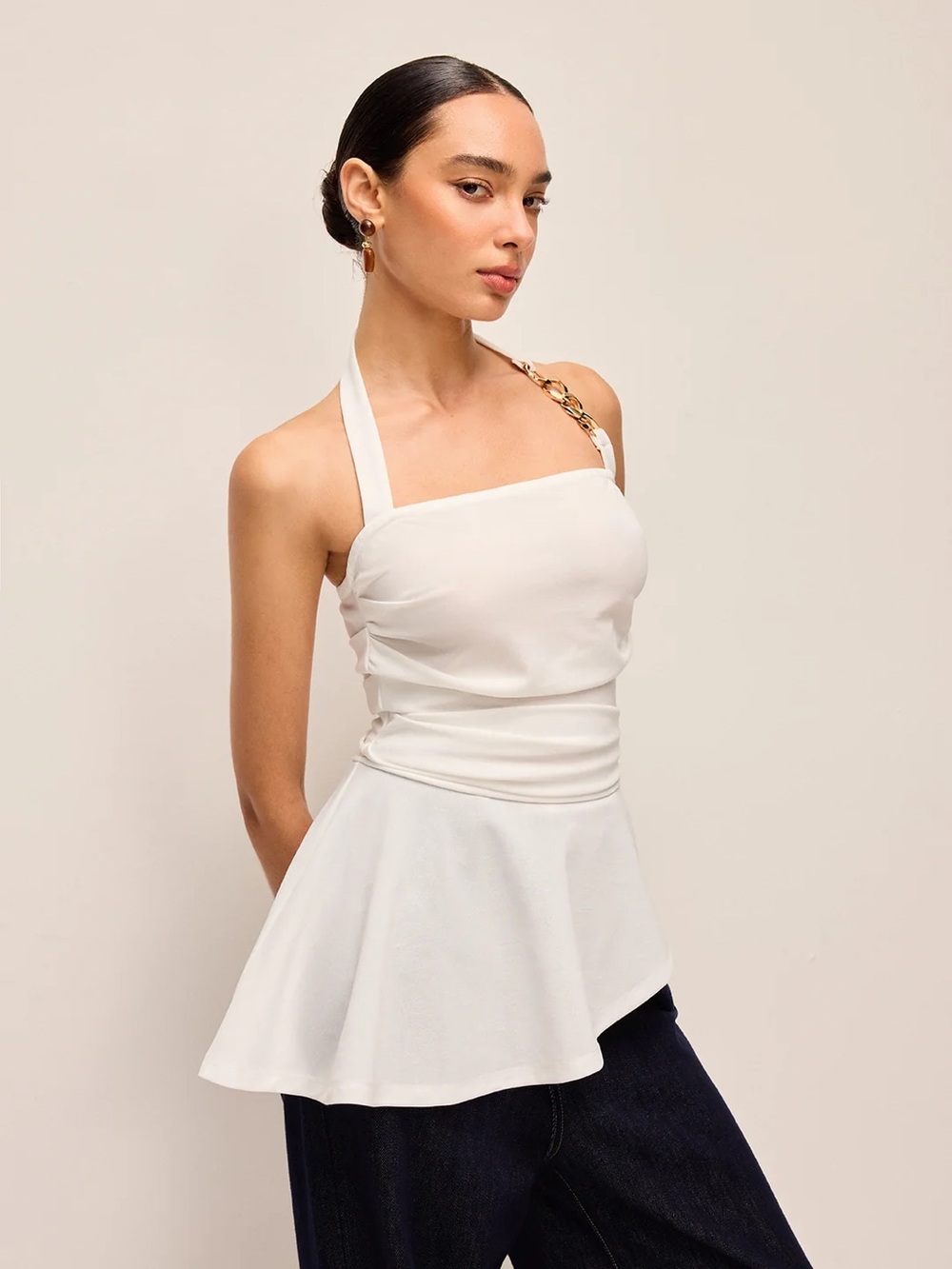 Commense Halter Neck Peplum Top With Chain Detail - Size XS - Picture 5 of 6